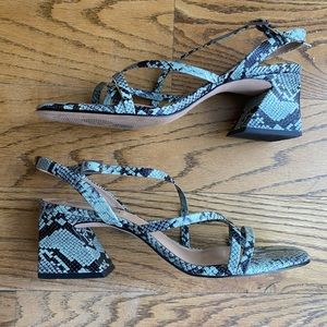 Antonio Melani Snake Print Strappy Block Heel Sandals